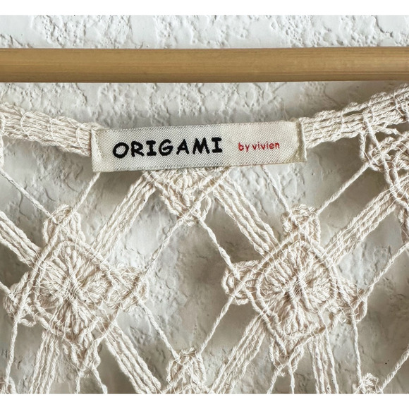 Origami By Vivian Crochet Duster Vest OS Fringe Open Boho Hippie Festival 90s - Picture 4 of 6